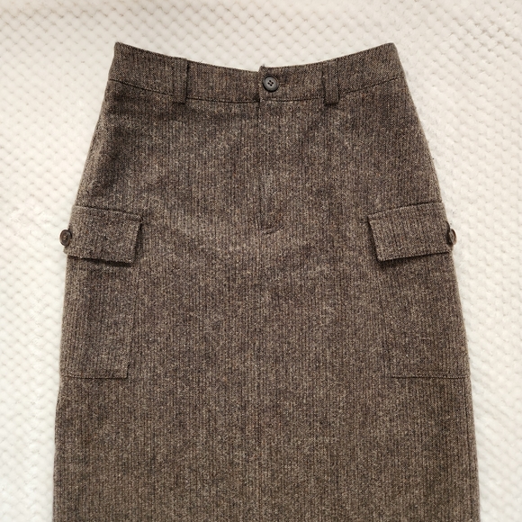 Vintage Wool Blend Cargo Midi Skirt - Picture 2 of 5